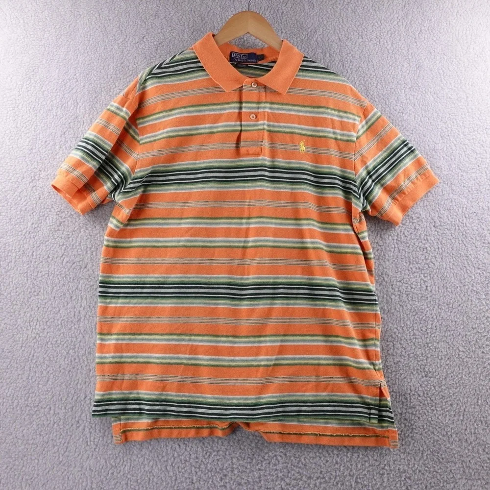 Polo Ralph Lauren Men's Orange Striped Short Sleeve Polo Shirt Size L - Picture 2 of 5